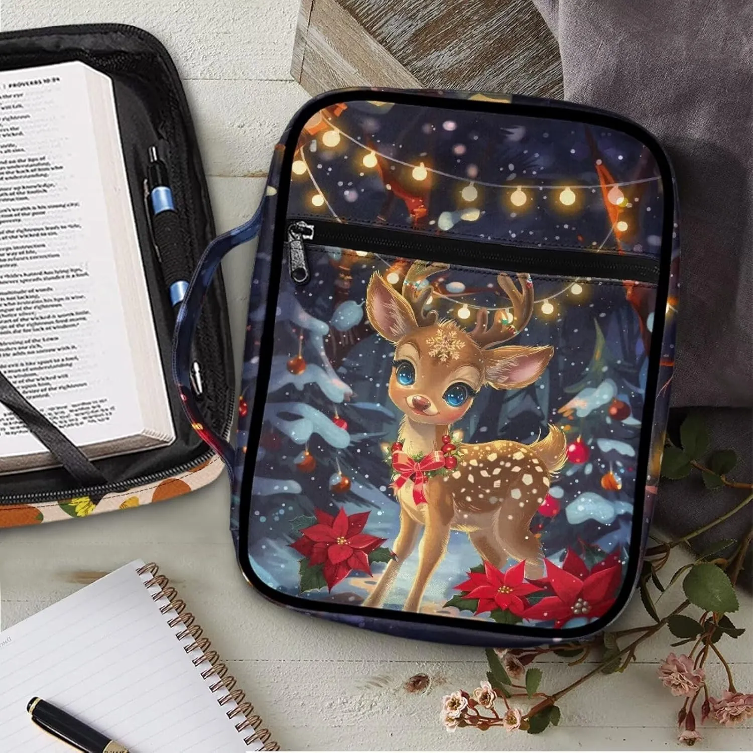 AFPANQZ 3D Deer Bible Bag with Handle Zippered Pocket Bible Cover Bible Bag with Tote Prayer Purse Scratches Resistant Bible Carrying Case