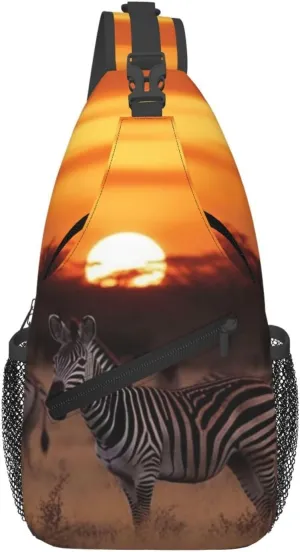 Africa Sunset Zebra Crossbody Bags for Men Women Fashion Sling Backpack Casual Chest Bag Travel Hiking Daypack