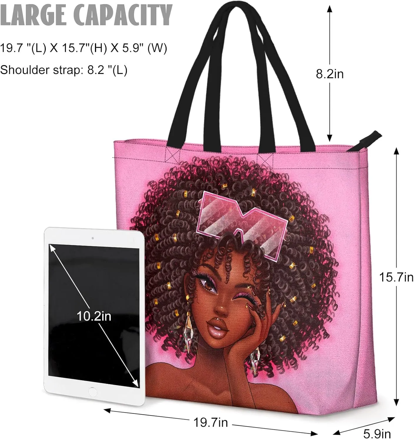 African American Black Women Tote Bag Black Girl Magic Shoulder Handbag For Work Travel Beach Shopping