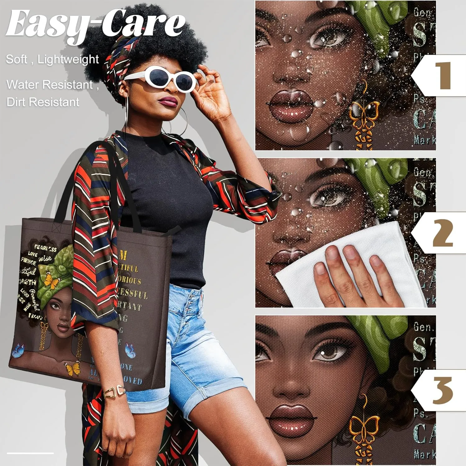 African American Black Women Tote Bag Black Girl Magic Shoulder Handbag For Work Travel Beach Shopping