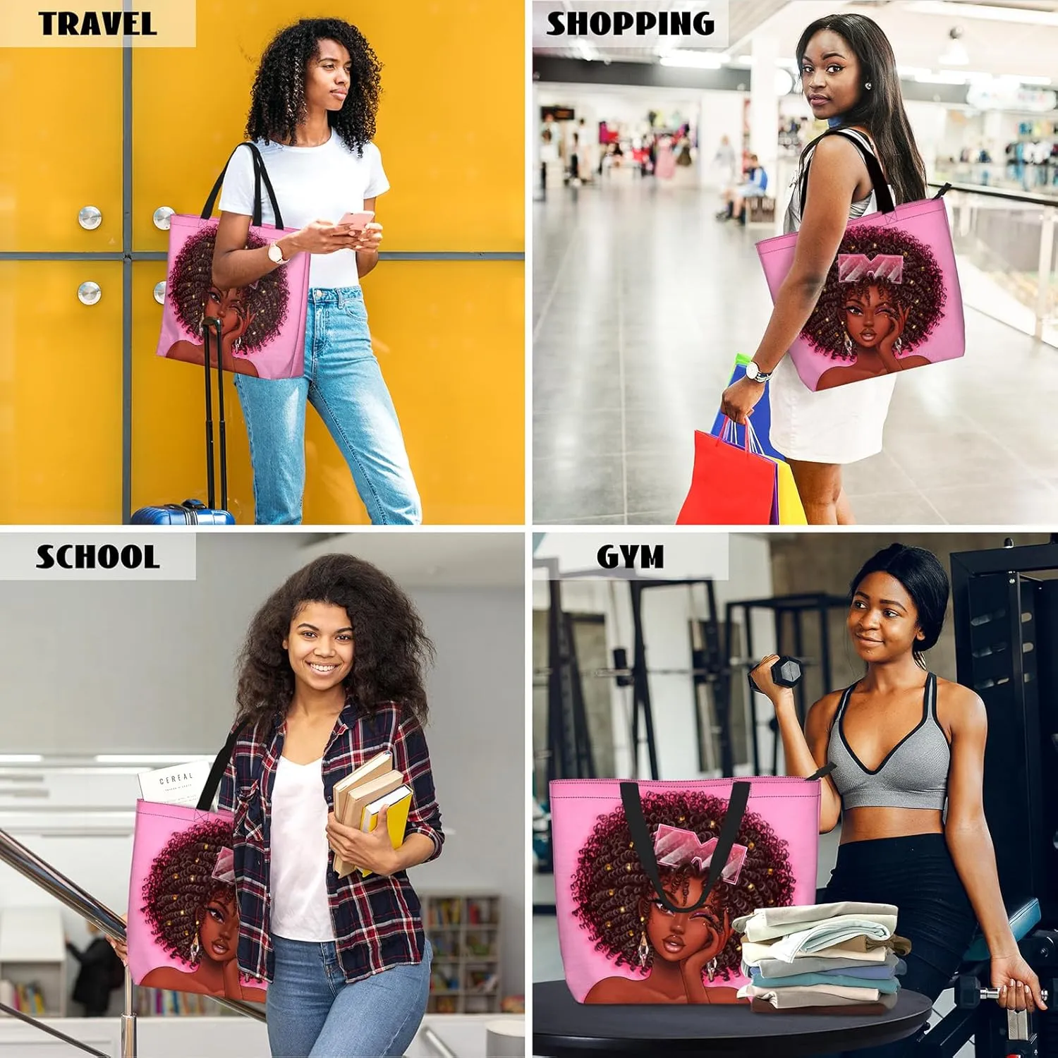 African American Black Women Tote Bag Black Girl Magic Shoulder Handbag For Work Travel Beach Shopping