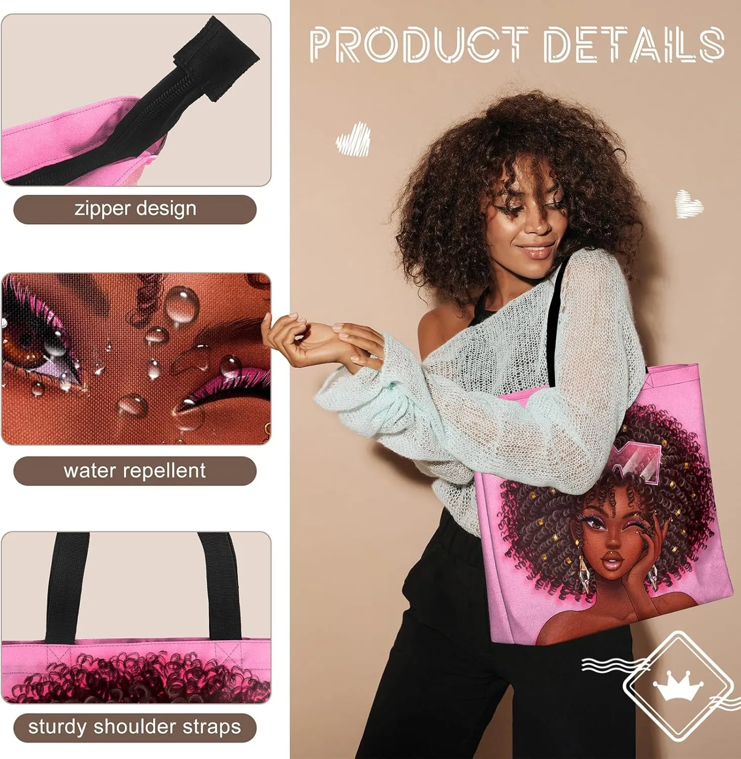 African American Black Women Tote Bag Black Girl Magic Shoulder Handbag For Work Travel Beach Shopping