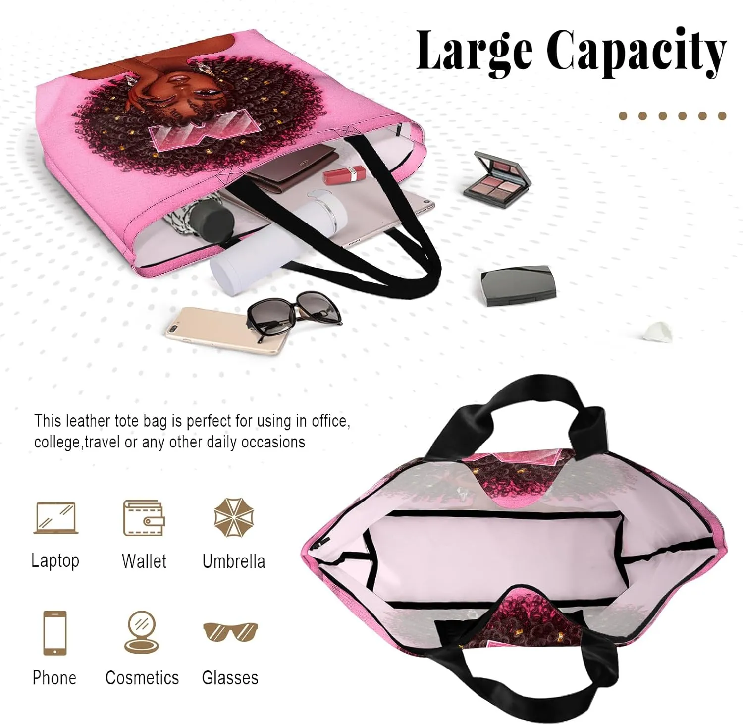 African American Black Women Tote Bag Black Girl Magic Shoulder Handbag For Work Travel Beach Shopping