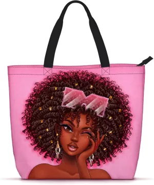 African American Black Women Tote Bag Black Girl Magic Shoulder Handbag For Work Travel Beach Shopping