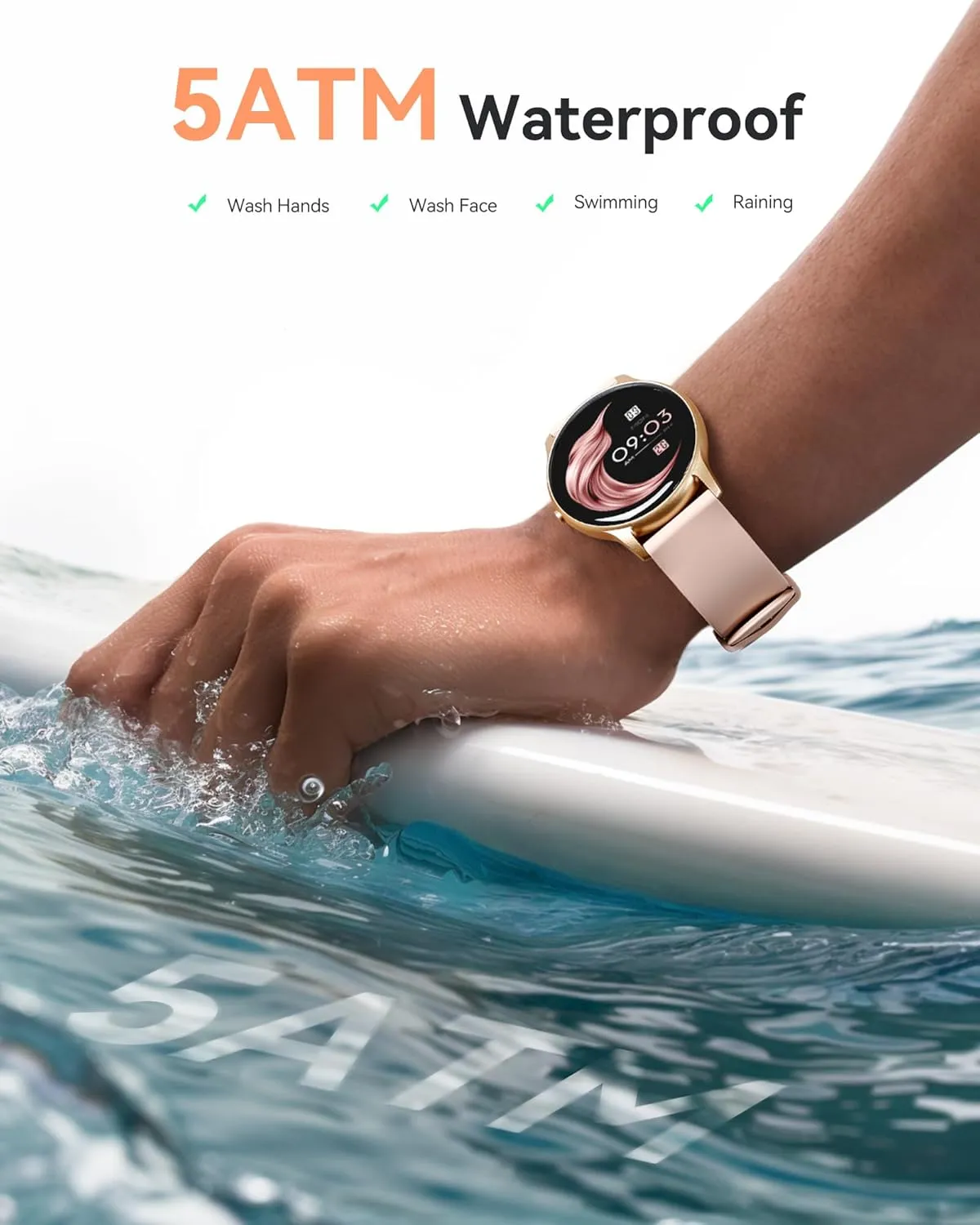 AGPTEK Smart Watch for Women, 5ATM Waterproof Smartwatch for Android and iOS Phones, Fitness Tracker Watch with 100  Sports Modes, Heart Rate Monitor Pedometer Sleep Monitor, Pink