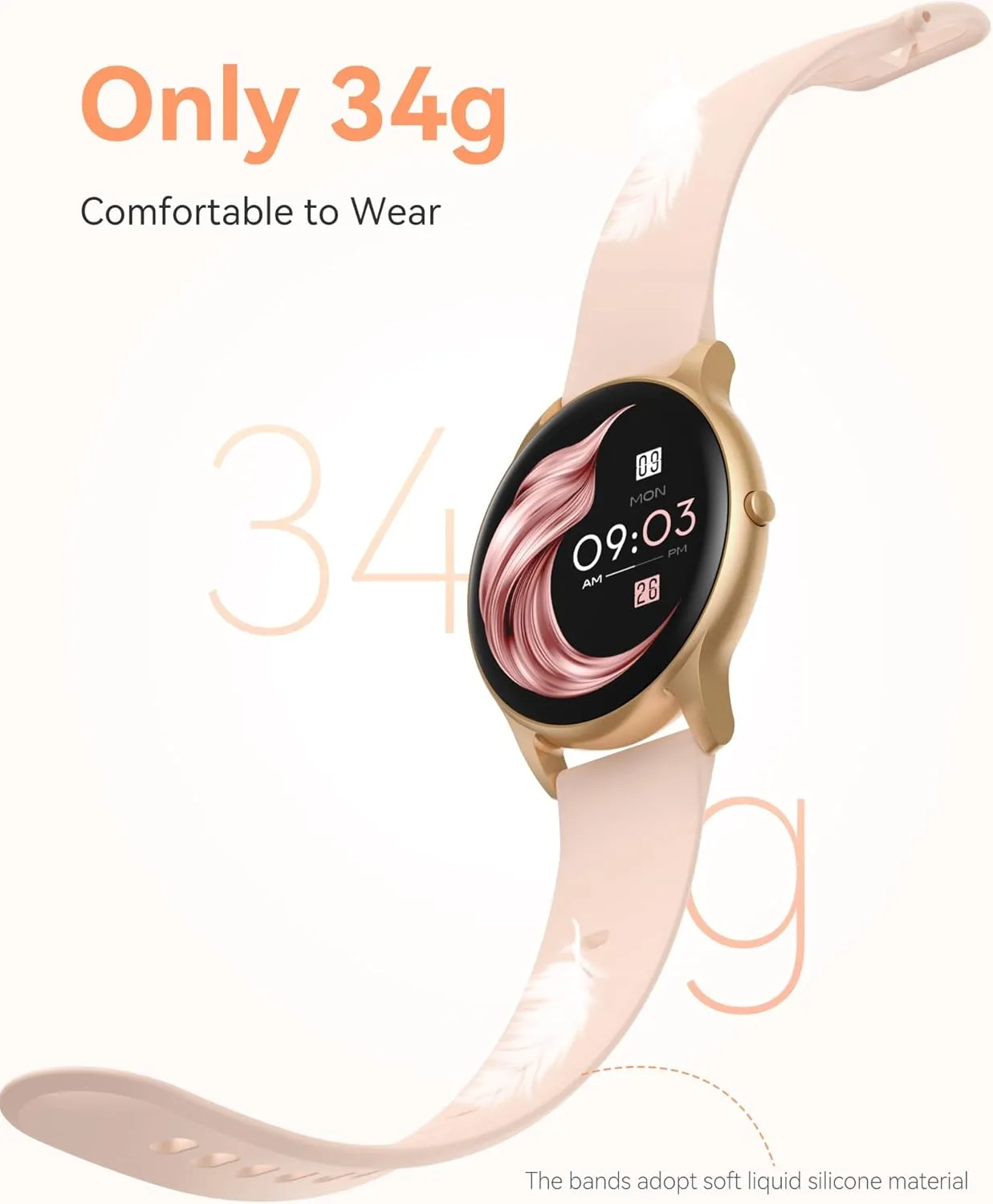 AGPTEK Smart Watch for Women, 5ATM Waterproof Smartwatch for Android and iOS Phones, Fitness Tracker Watch with 100  Sports Modes, Heart Rate Monitor Pedometer Sleep Monitor, Pink