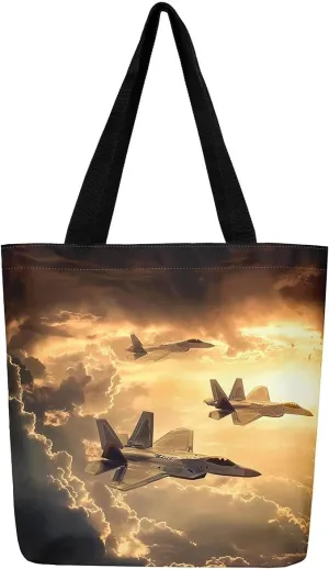 Aircraft Tank Canvas Tote Bag,Military Theme for Shopping Gym,Large Capacity Shoulder Handbags