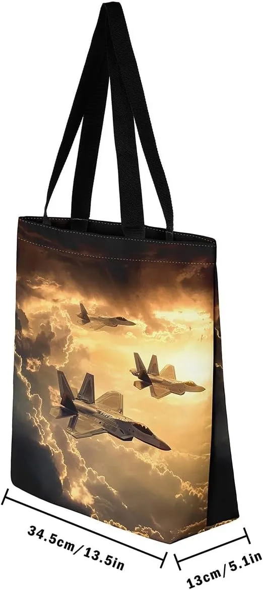 Aircraft Tank Canvas Tote Bag,Military Theme for Shopping Gym,Large Capacity Shoulder Handbags
