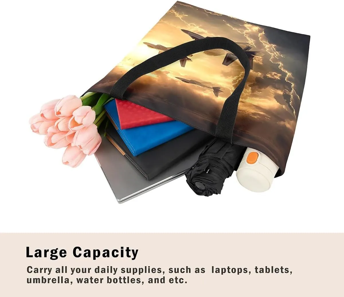 Aircraft Tank Canvas Tote Bag,Military Theme for Shopping Gym,Large Capacity Shoulder Handbags