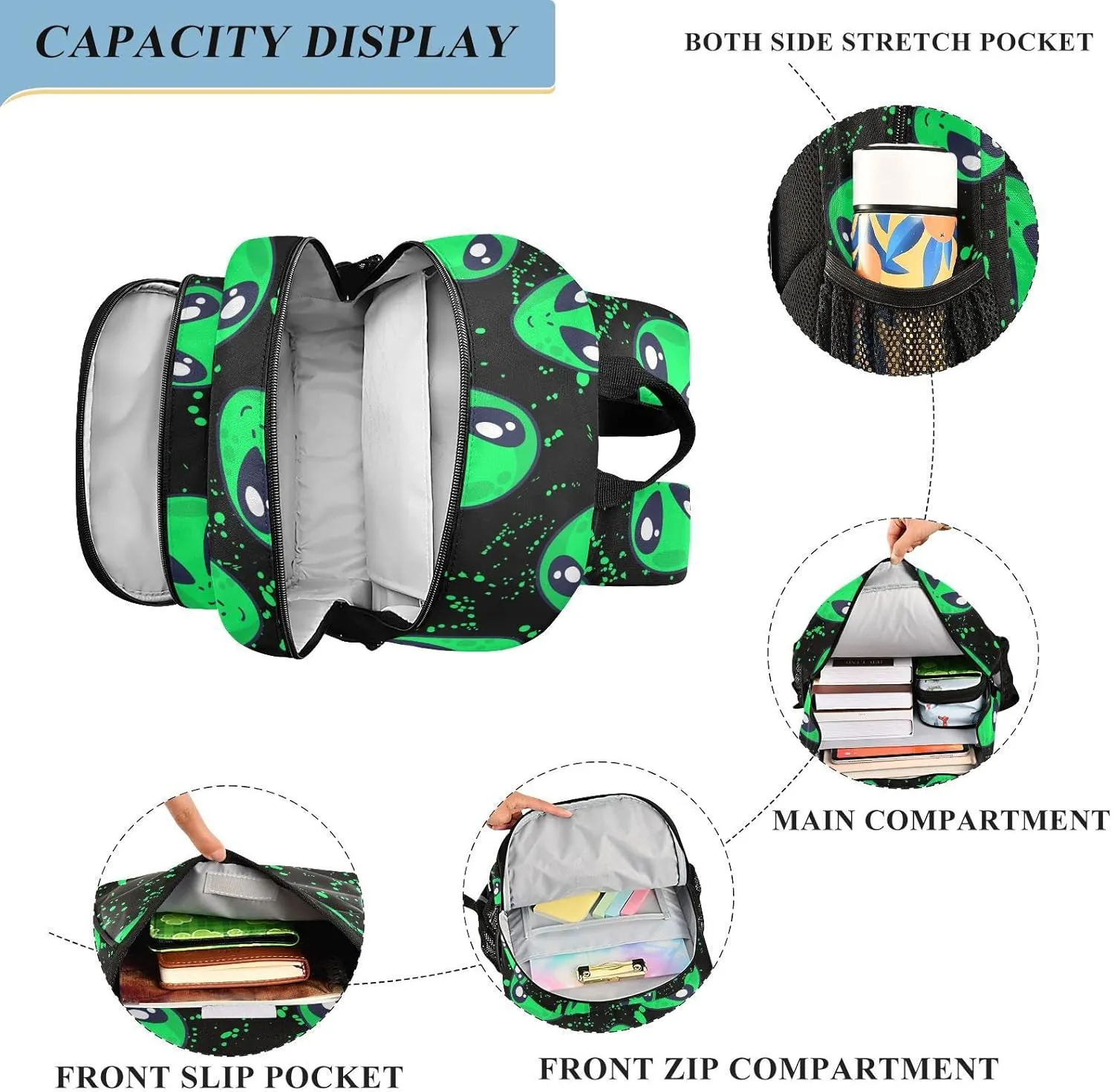 ALAZA Alien Space Doodle Fun Laptop Backpack Purse for Women Men Travel Bag Casual Daypack with Compartment & Multiple Pockets
