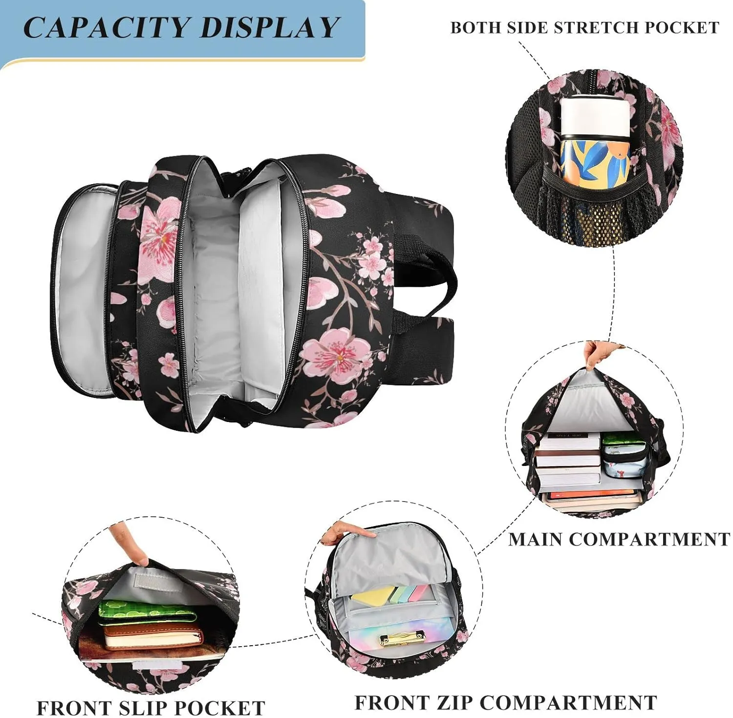 ALAZA Cherry Blossom Sakura Laptop Backpack Purse for Women Men FloralTravel Bag Casual Daypack with Compartment & Multiple Pockets