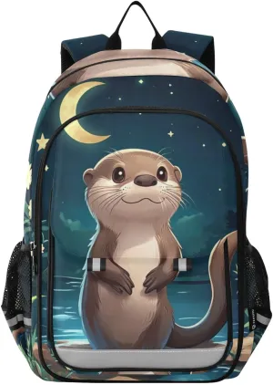 ALAZA Cute Otter Riverbank Moon Kids Laptop Backpack 17 inch School Bookbag Back Pack Business Computer Bag Casual Daypack