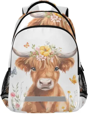 ALAZA Teens School Backpack Highland Cattle Laptop Backpack with Reflective Strap, Travel Backpack Casual Daypack for Elementary Primary middle Bookbag