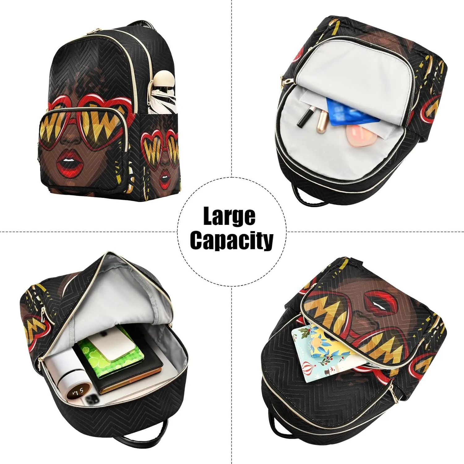 ALAZA Women Mini Backpack Purse Bag Lightweight Casual Daily Travel Backpack Afro American Woman Back Pack Fashion Multipurpose Shoulder Bag,M