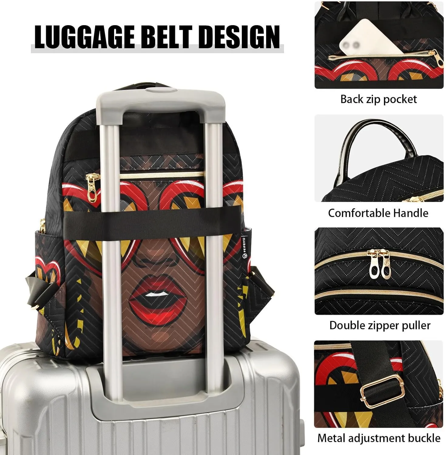 ALAZA Women Mini Backpack Purse Bag Lightweight Casual Daily Travel Backpack Afro American Woman Back Pack Fashion Multipurpose Shoulder Bag,M