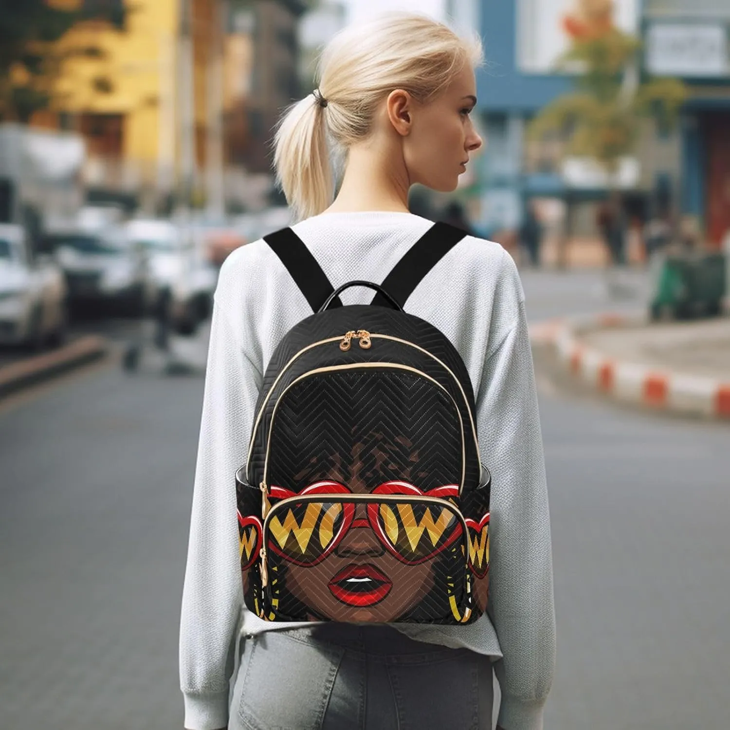 ALAZA Women Mini Backpack Purse Bag Lightweight Casual Daily Travel Backpack Afro American Woman Back Pack Fashion Multipurpose Shoulder Bag,M