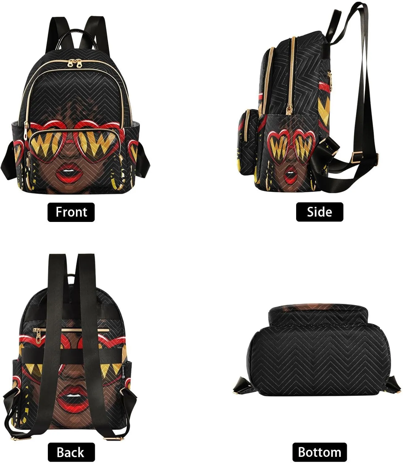 ALAZA Women Mini Backpack Purse Bag Lightweight Casual Daily Travel Backpack Afro American Woman Back Pack Fashion Multipurpose Shoulder Bag,M
