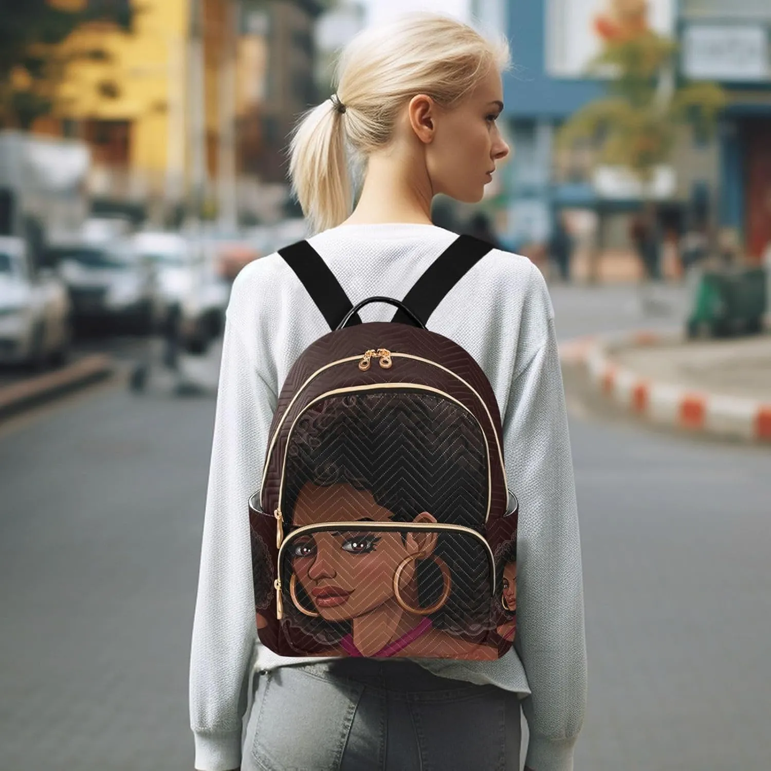 ALAZA Women Mini Backpack Purse Bag Lightweight Casual Daily Travel Backpack Beautiful African American Girl Back Pack Fashion Multipurpose Shoulder Bag,M