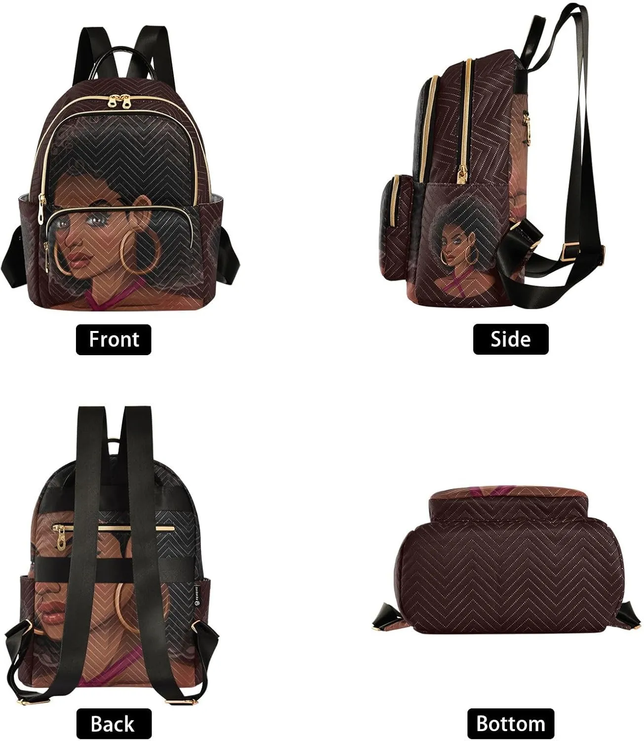 ALAZA Women Mini Backpack Purse Bag Lightweight Casual Daily Travel Backpack Beautiful African American Girl Back Pack Fashion Multipurpose Shoulder Bag,M