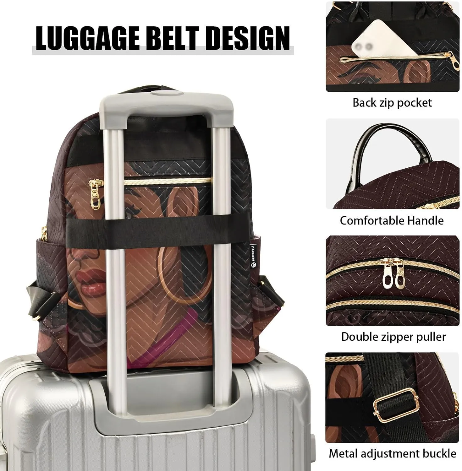 ALAZA Women Mini Backpack Purse Bag Lightweight Casual Daily Travel Backpack Beautiful African American Girl Back Pack Fashion Multipurpose Shoulder Bag,M