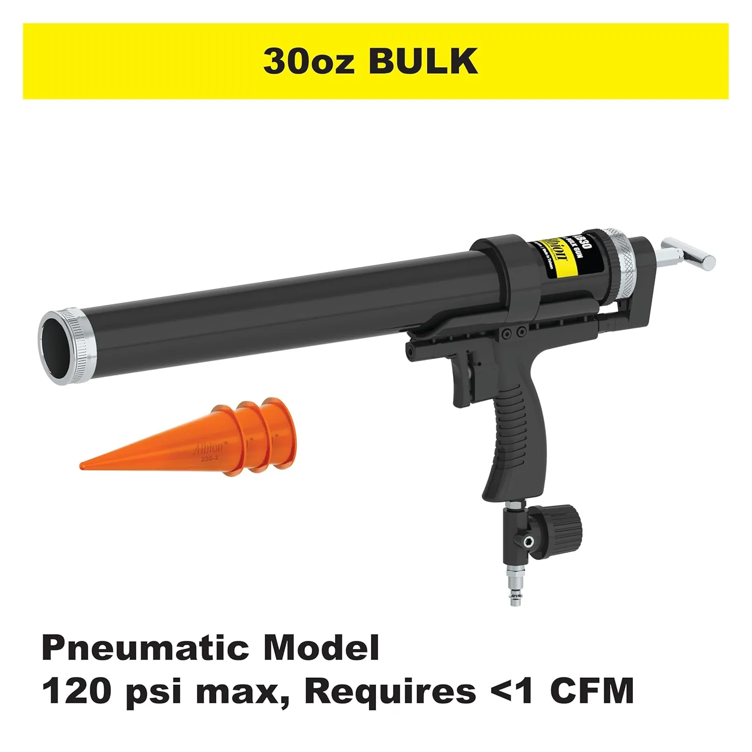 Albion Engineering AB30 Mid-Handle Air-Powered Steel Bulk Caulking Gun, 120 PSI Air Drive, 30 oz