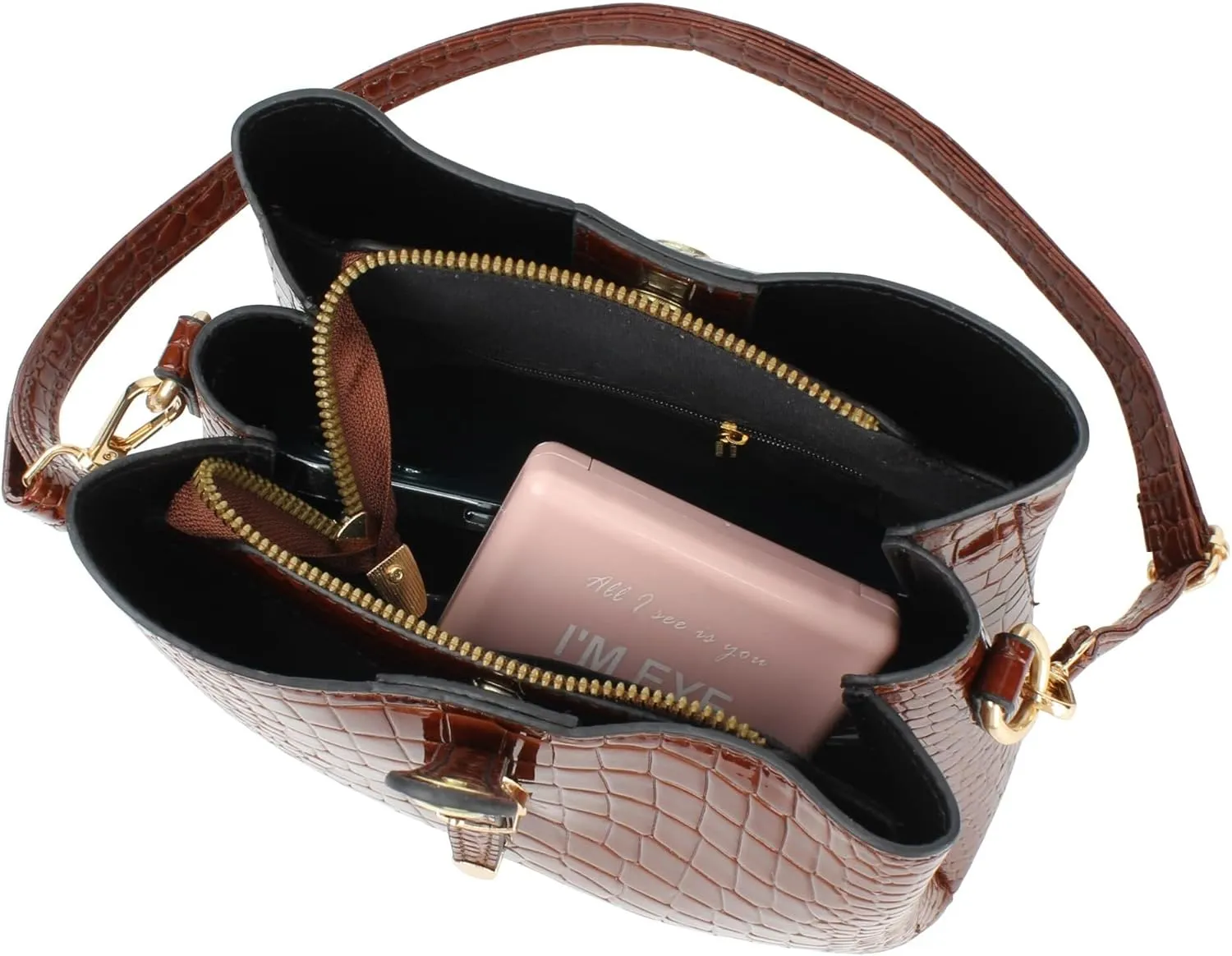 Alligator Embossing Messenger Purse Small Satchel Bags Brown Women Fashion Shoulder Handbag Purse