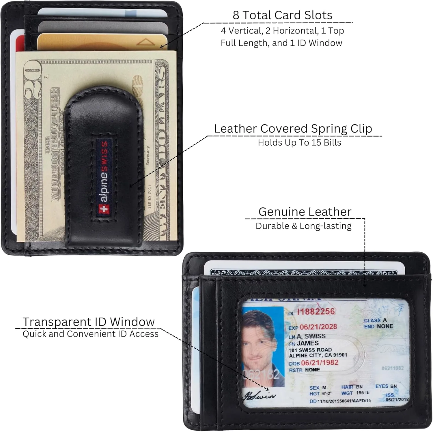 Alpine Swiss RFID Dermot Money Clip Front Pocket Wallet For Men Leather Comes in a Gift Box