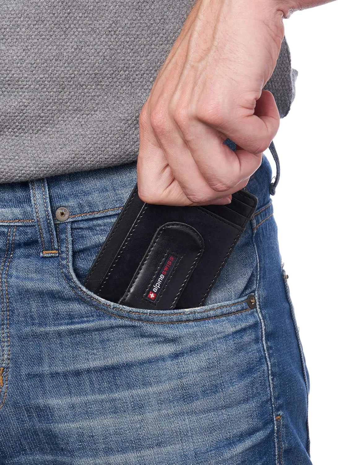 Alpine Swiss RFID Dermot Money Clip Front Pocket Wallet For Men Leather Comes in a Gift Box