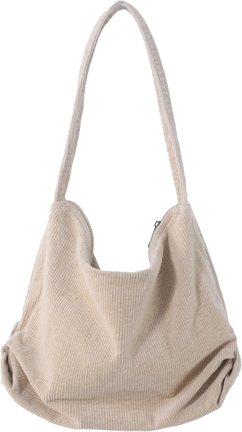 ALUWU Corduroy Tote Bag for Women Girl Canvas Shoulder Handbags Cute Large Purse