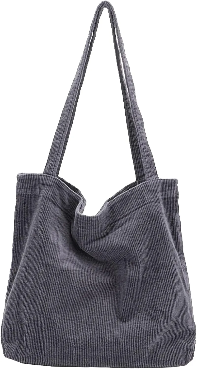 ALUWU Corduroy Tote Bag for Women Girl Canvas Shoulder Handbags Cute Large Purse