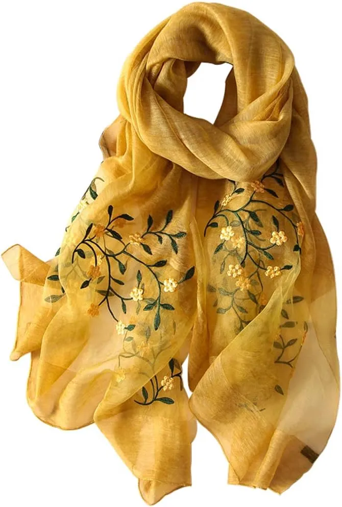 Alysee Women Lovely Silk&Wool Mixed Floral Embroidered Scarf Shawl Wrap