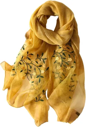 Alysee Women Lovely Silk&Wool Mixed Floral Embroidered Scarf Shawl Wrap