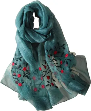 Alysee Women Lovely Silk&Wool Mixed Floral Embroidered Scarf Shawl Wrap