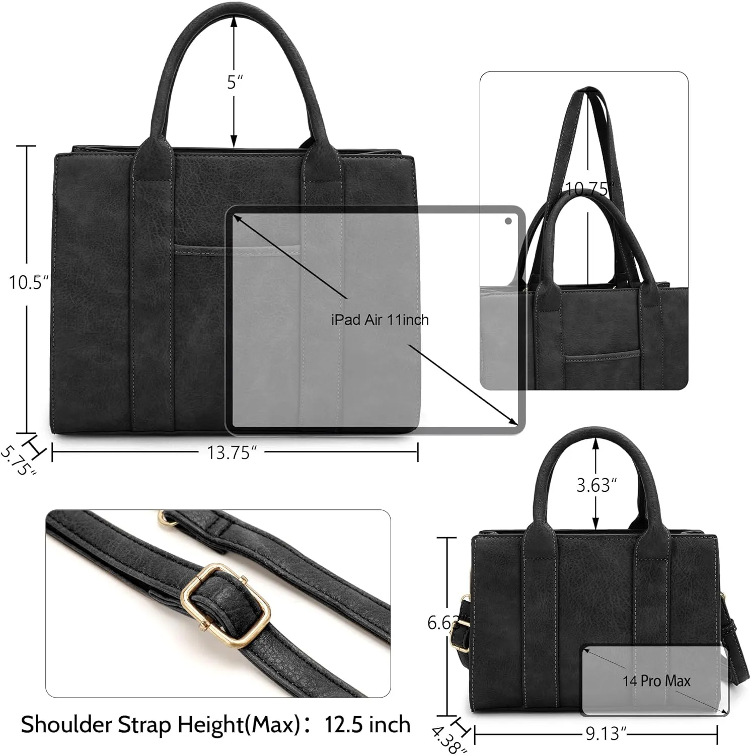 ALYSSA Large Tote Handbag for Women Top Handle Faux Leather Satchel Crossbody Shoulder Purse 2pcs Set