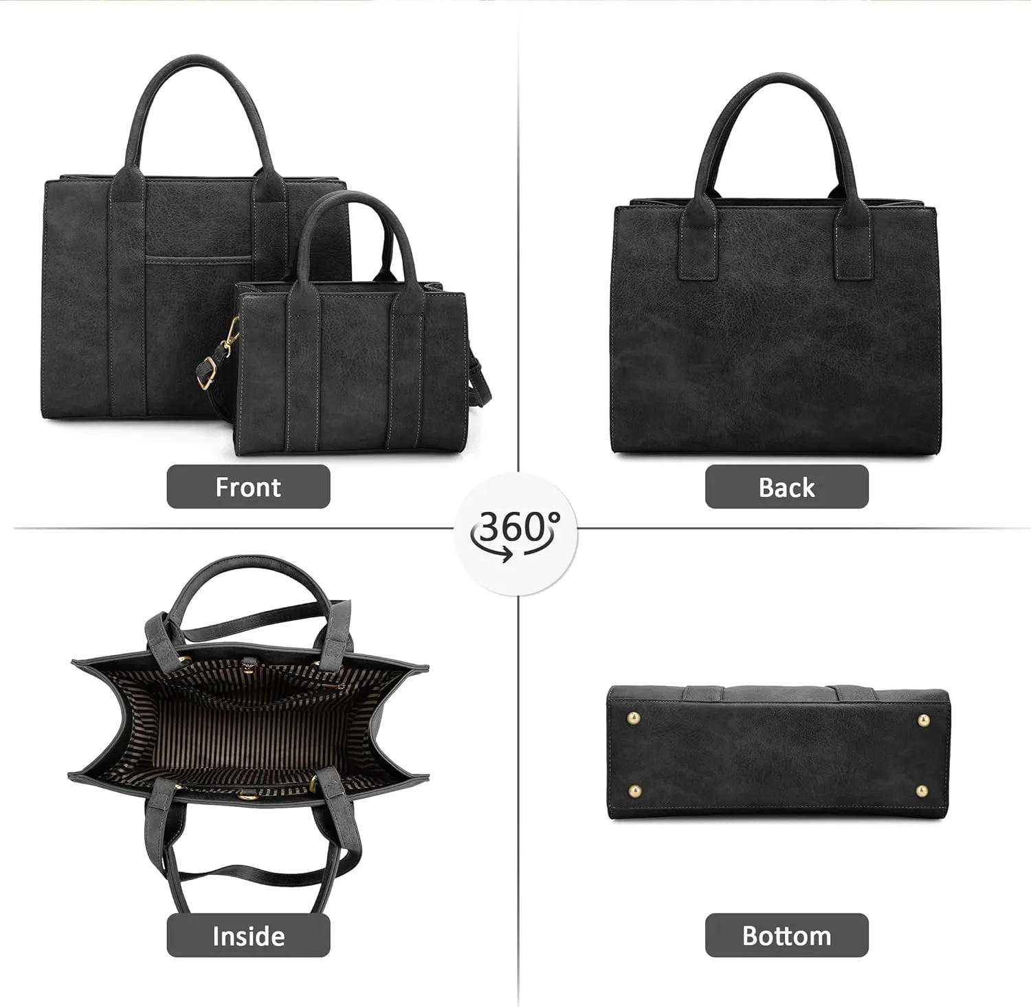 ALYSSA Large Tote Handbag for Women Top Handle Faux Leather Satchel Crossbody Shoulder Purse 2pcs Set
