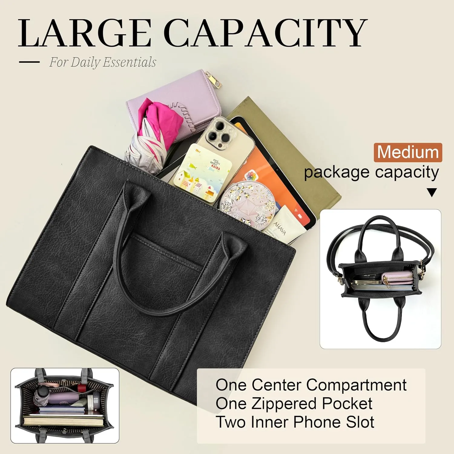 ALYSSA Large Tote Handbag for Women Top Handle Faux Leather Satchel Crossbody Shoulder Purse 2pcs Set