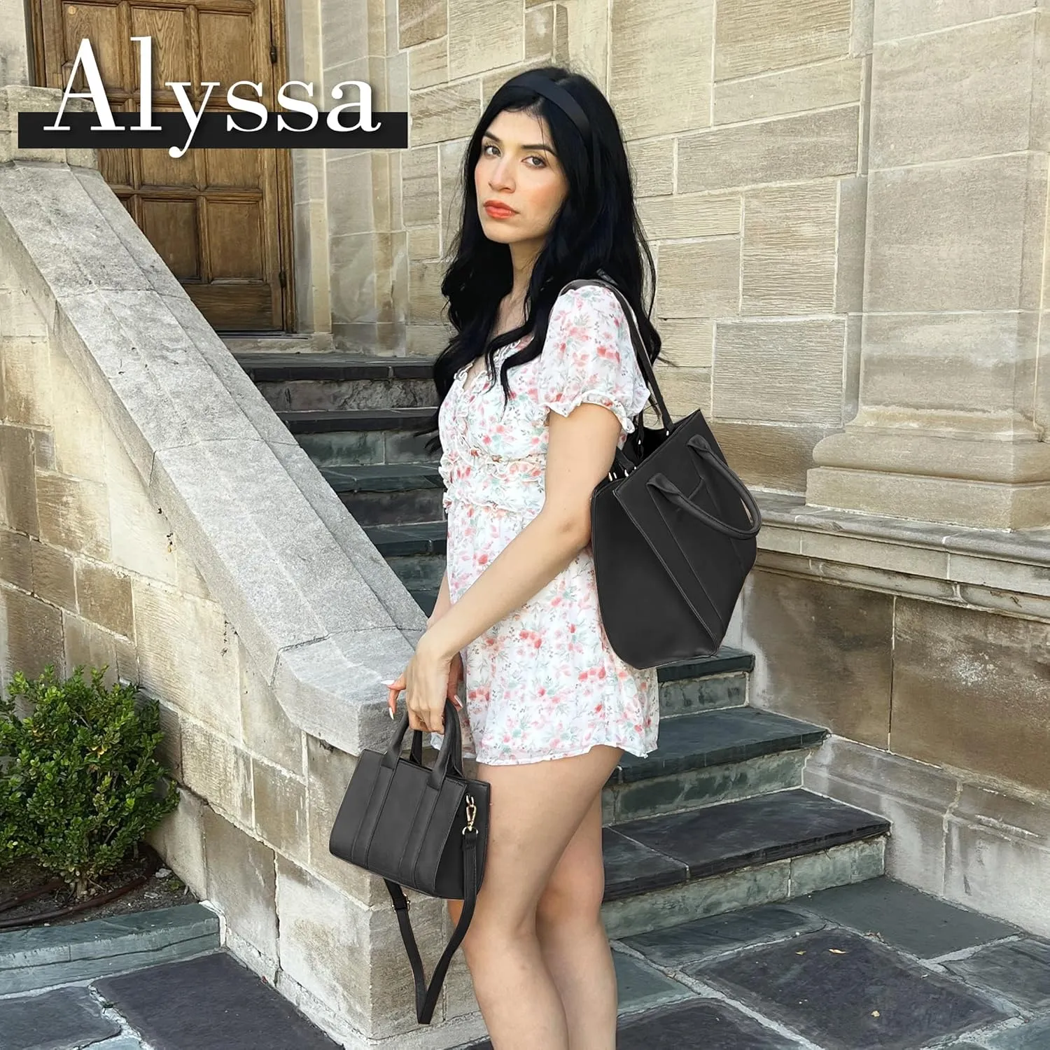 ALYSSA Large Tote Handbag for Women Top Handle Faux Leather Satchel Crossbody Shoulder Purse 2pcs Set