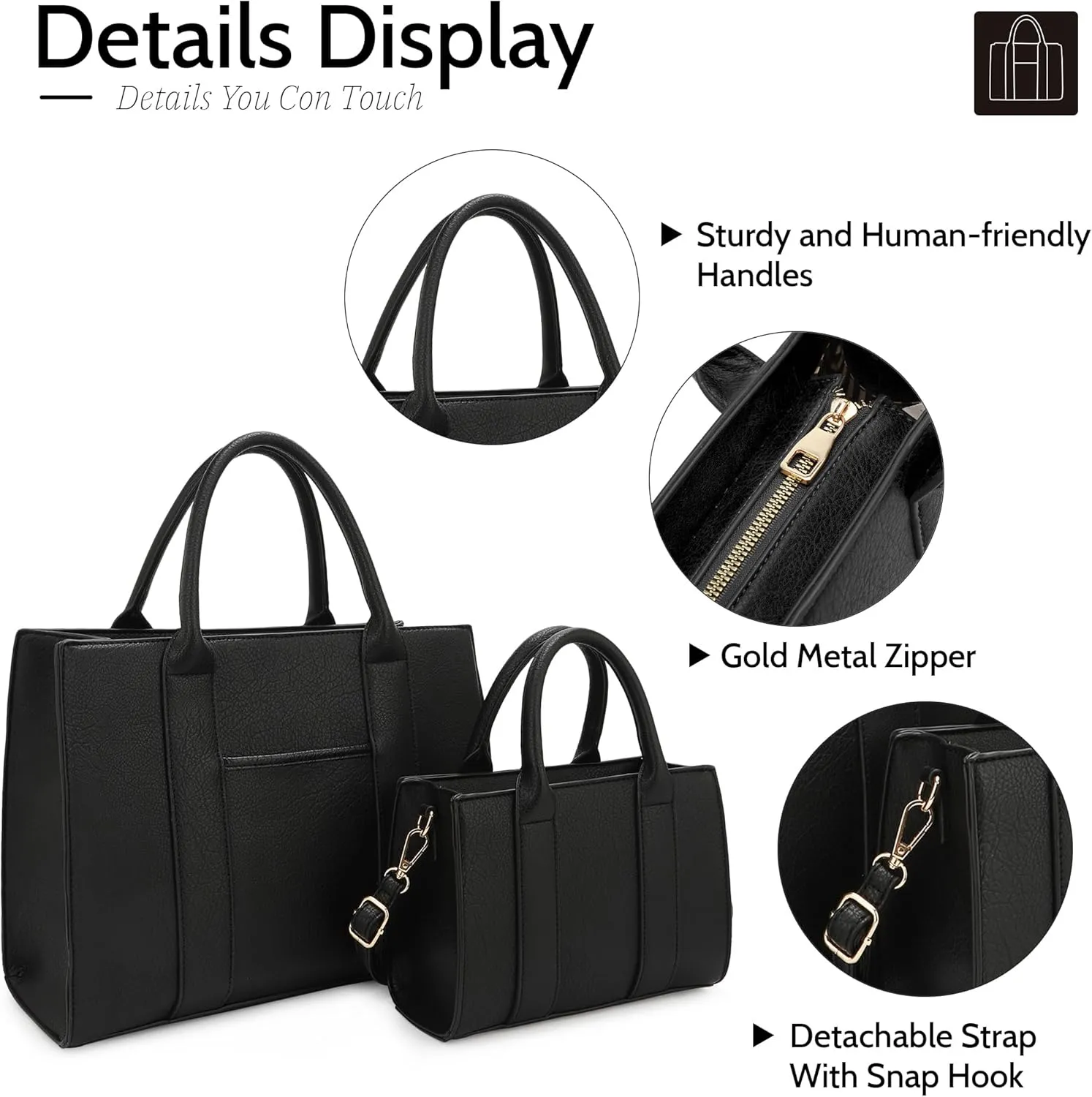 ALYSSA Large Tote Handbag for Women Top Handle Faux Leather Satchel Crossbody Shoulder Purse 2pcs Set