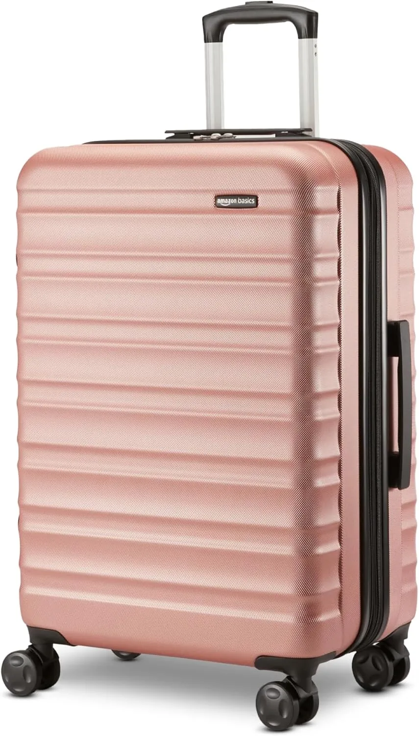 Amazon Basics 26" Hardside Medium Checked Luggage, Hardshell Suitcase With Wheels, Expandable For Up to 15% More Space, With Scratch-Resistant Surface, Four Multi-directional Wheels, Rose Gold