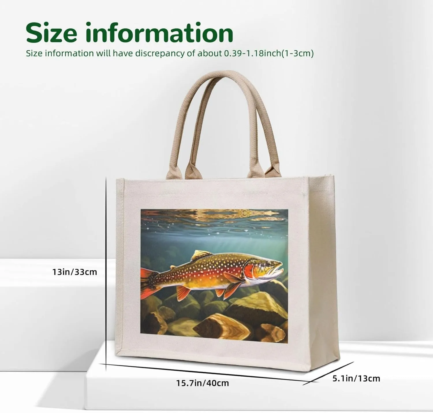 AMAZWI Brook Trout Fly Fishing Canvas Tote Bag For Women, Aesthetics Tote Bag Travel Tote Handbags Shopping Daily Working