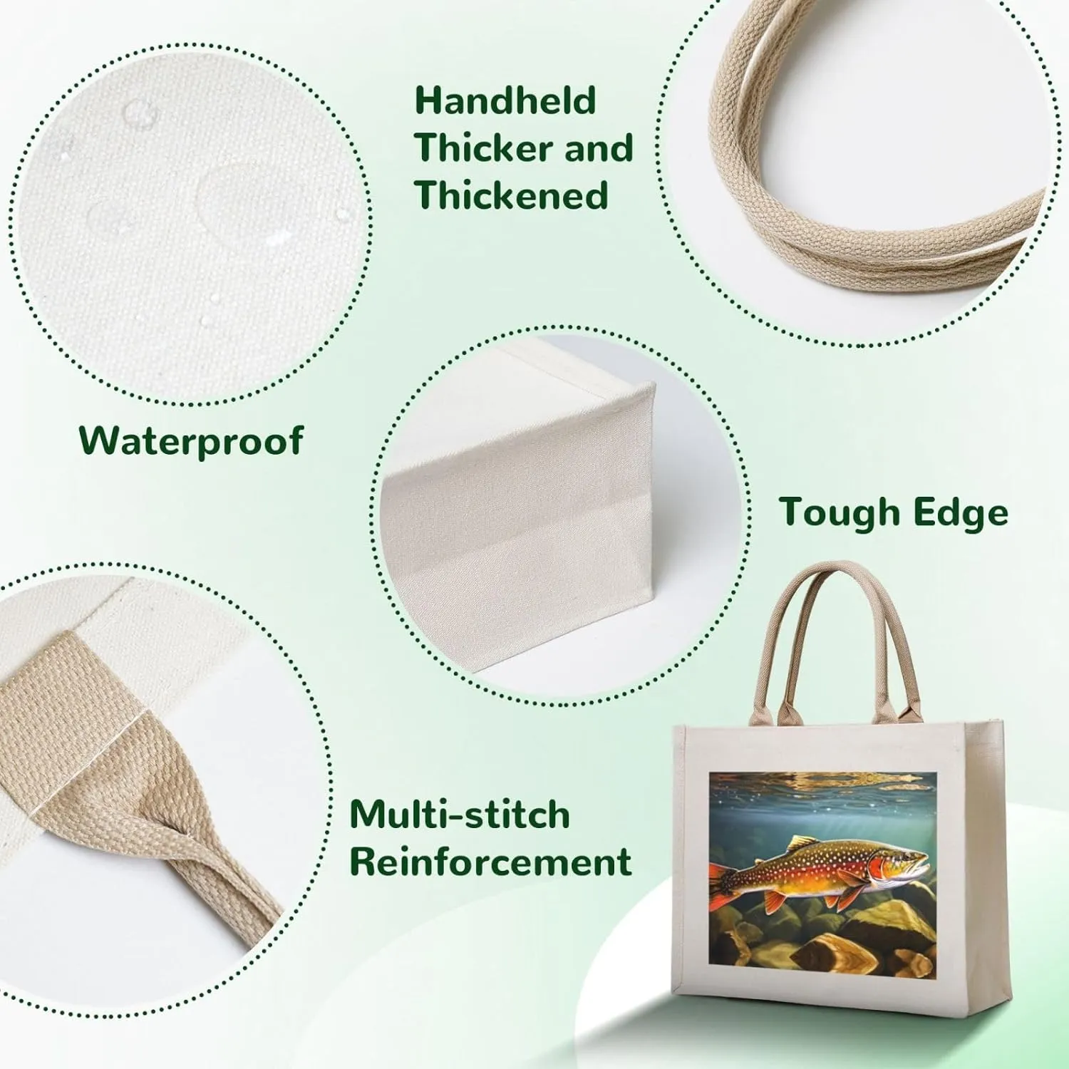 AMAZWI Brook Trout Fly Fishing Canvas Tote Bag For Women, Aesthetics Tote Bag Travel Tote Handbags Shopping Daily Working