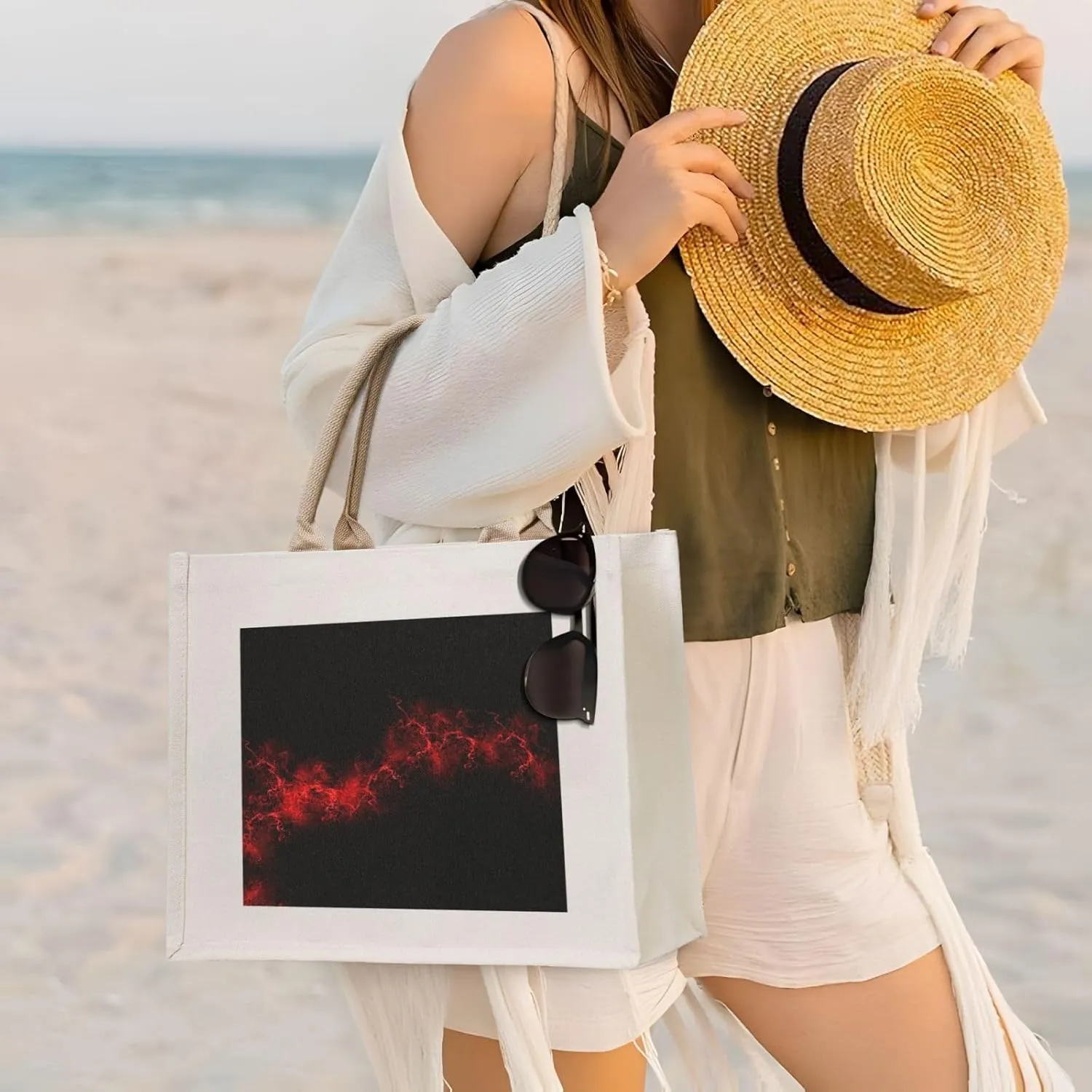 AMAZWI Explosion Burst Red Black Canvas Tote Bag For Women, Aesthetics Tote Bag Travel Tote Handbags Shopping Daily Working