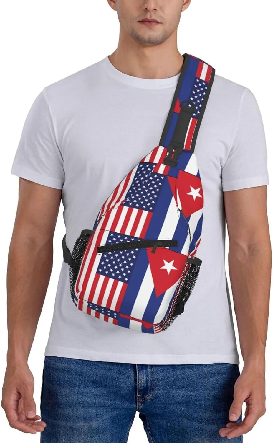 American and Cuban Flag Crossbody Bag Cross Chest Bag Adjustable Sling Backpack Sports Gym Shoulder Bags Travel Cycling Daypack Diagonally Casual Rucksack