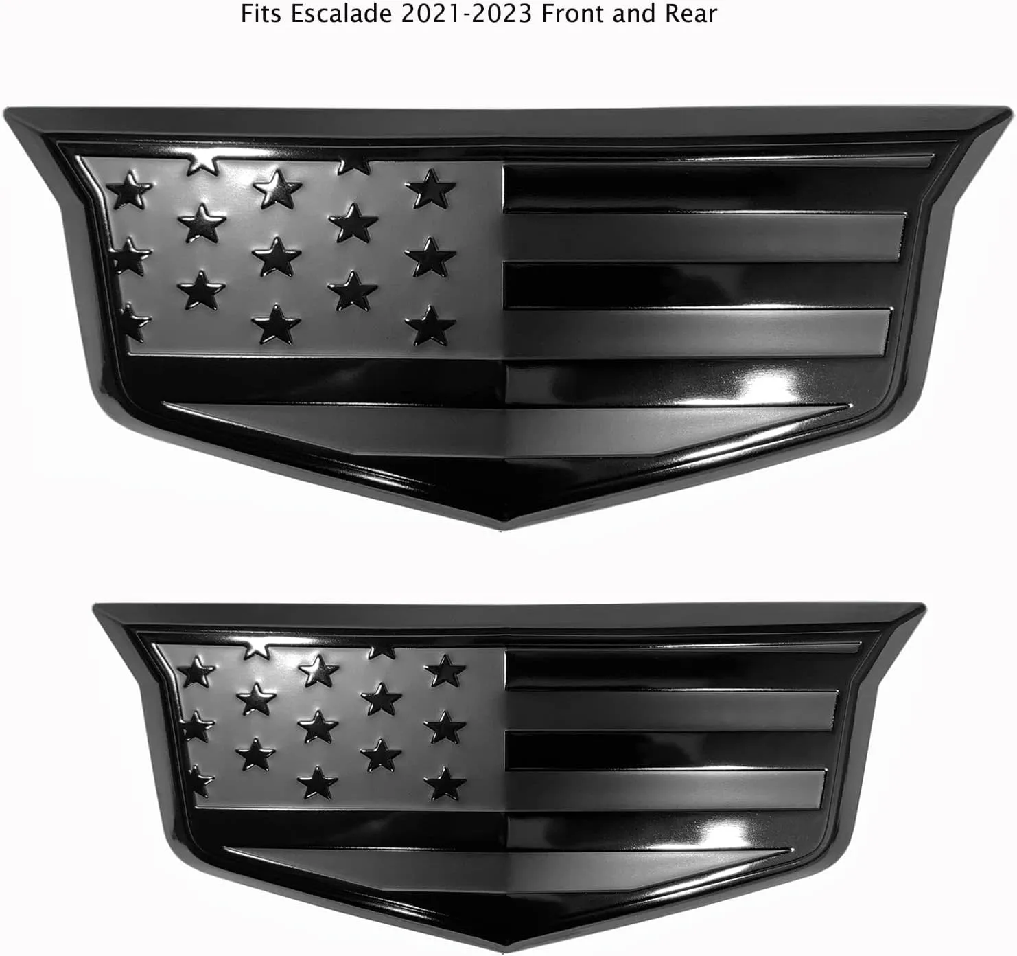 American Black Flag Aluminum Overlay Grille Front Tailgate Emblems Set for Escalade 2021-2022 (Black)