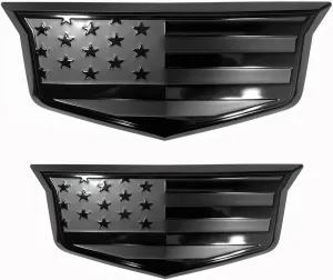 American Black Flag Aluminum Overlay Grille Front Tailgate Emblems Set for Escalade 2021-2022 (Black)