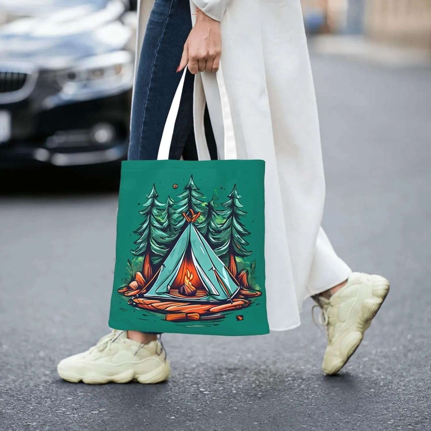 American Flag Canvas Tote Bag for Women Reusable Grocery Shoulder Bags Shopping Handbags