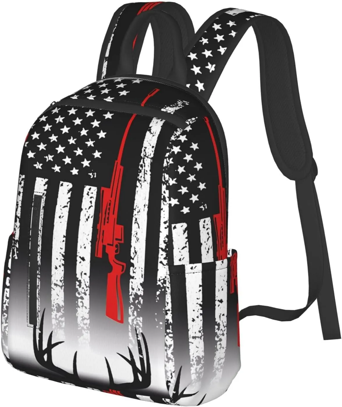 American Flag Deer Hunting Casual Backpacks Laptop Backpack Outdoor Travel Rucksack Sport Carry-On Daypack Lightweight Bag with Multi-Pockets