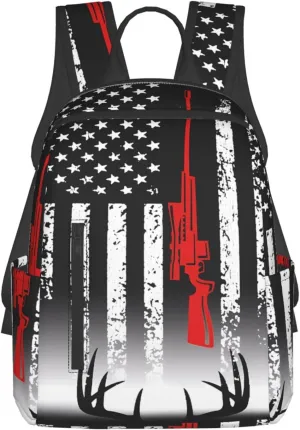 American Flag Deer Hunting Casual Backpacks Laptop Backpack Outdoor Travel Rucksack Sport Carry-On Daypack Lightweight Bag with Multi-Pockets