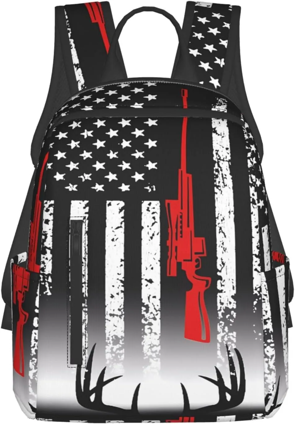 American Flag Deer Hunting Casual Backpacks Laptop Backpack Outdoor Travel Rucksack Sport Carry-On Daypack Lightweight Bag with Multi-Pockets
