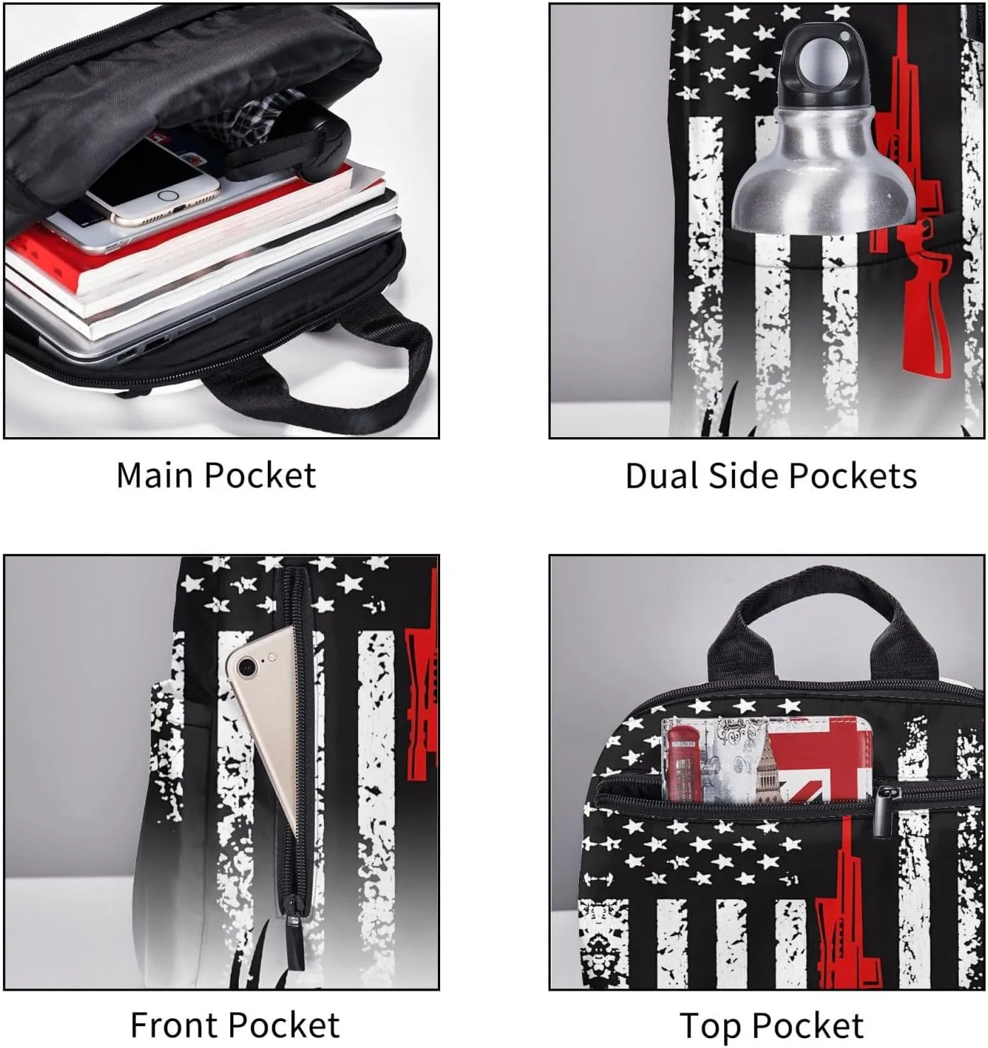 American Flag Deer Hunting Casual Backpacks Laptop Backpack Outdoor Travel Rucksack Sport Carry-On Daypack Lightweight Bag with Multi-Pockets